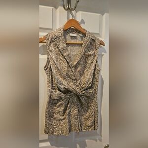 New York & Company Beige Patterned Sleeveless Blouse